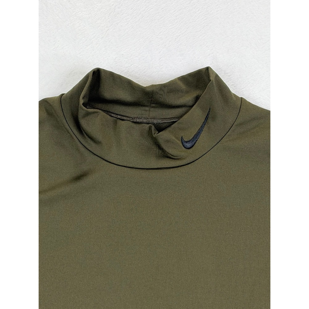 Nike Pro Combat Dri-FIT Mens Long Sleeve Mock Neck Compression Shirt Olive Green - Picture 2 of 10